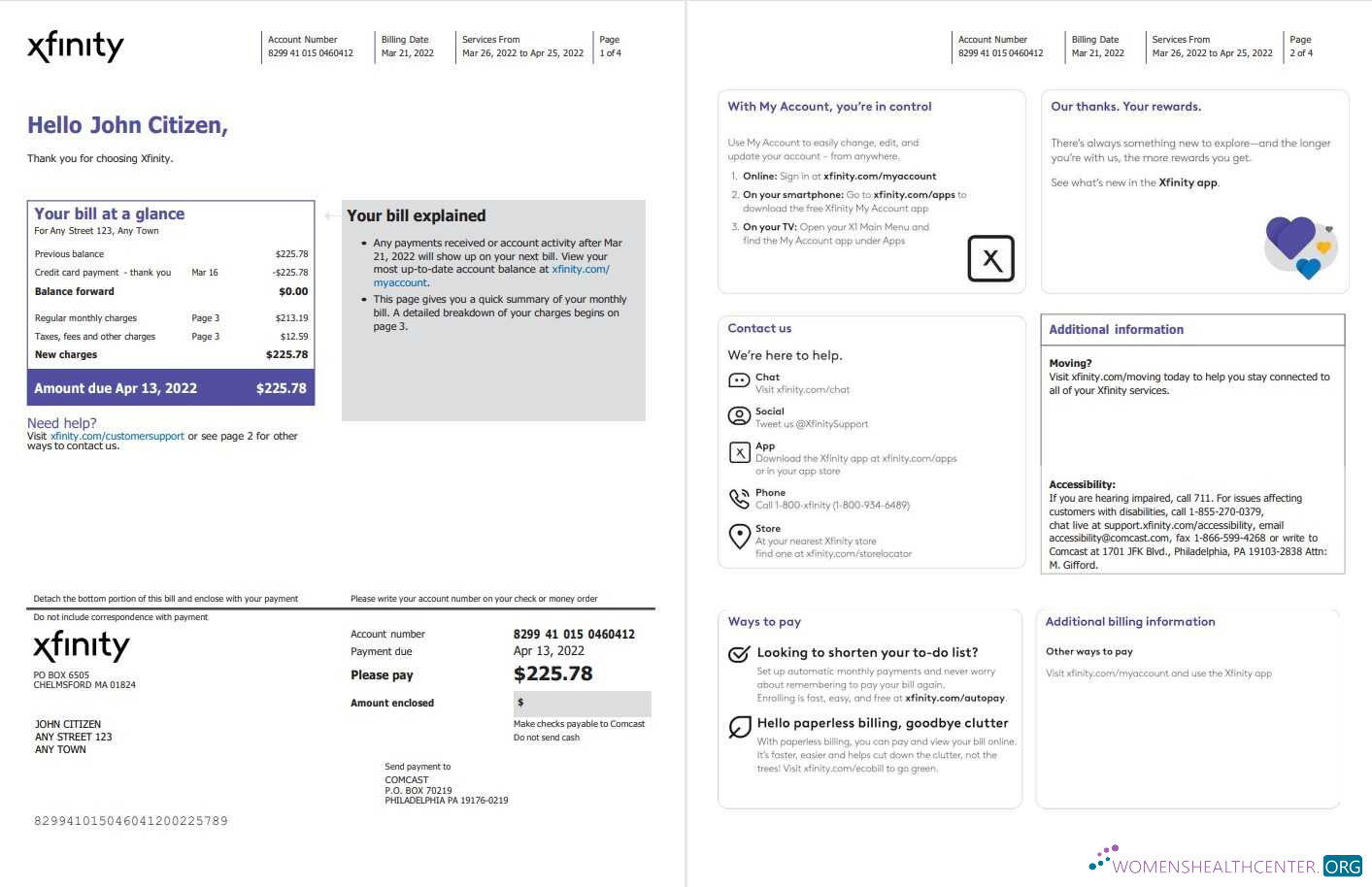 download download USA Philadelphia Xfinity utility bill Word and PDF template, 4 pages 1 2 PDF template PDF template